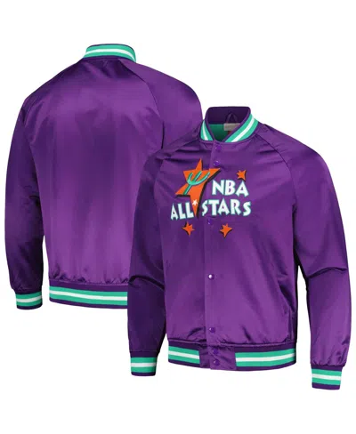 MITCHELL & NESS MEN'S PURPLE HARDWOOD CLASSICS 1995 NBA ALL-STAR GAME THROWBACK WORDMARK RAGLAN FULL-SNAP JACKET