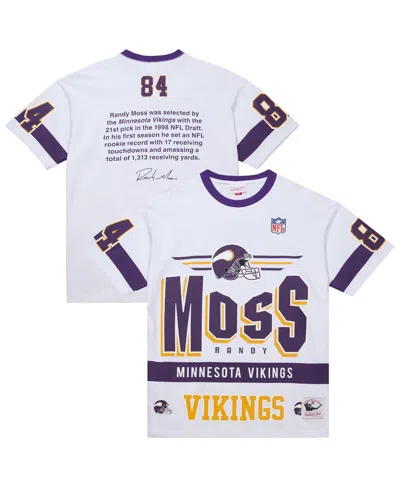 Mitchell & Ness Men's Randy Moss White Minnesota Vikings Name Number Team Origins Vintage Logo T-shirt