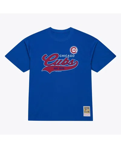 Mitchell & Ness Men's Royal Chicago Cubs Script Sweep Arch T-shirt In Blue
