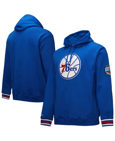 Mitchell & Ness Men's Royal Philadelphia 76ers Chainstitch Applique Vintage Heavyweight Pullover Hoodie In Blue