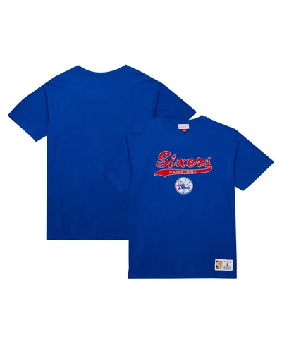Mitchell & Ness Men's Royal Philadelphia 76ers Hardwood Classics Felt Applique Slub T-shirt In Blue