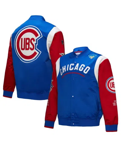 Mitchell & Ness Men's Royal/red Chicago Cubs Cooperstown Collection Team Origins Satin Full-snap Jacket In Blue