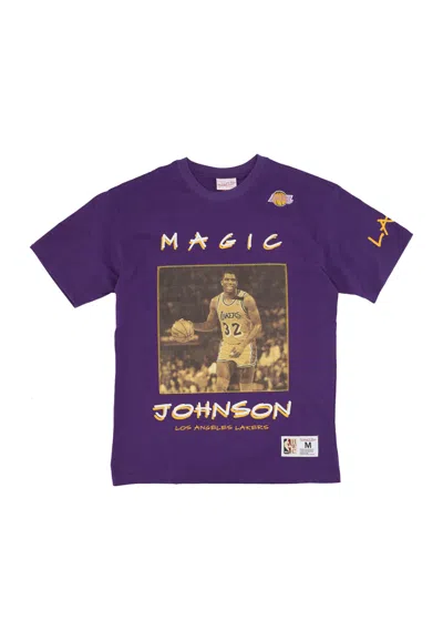 Mitchell & Ness Men's T-shirt Nba Heavyweight Premium Player Vintage Logo Tee Ervin Johnson Loslak Purple