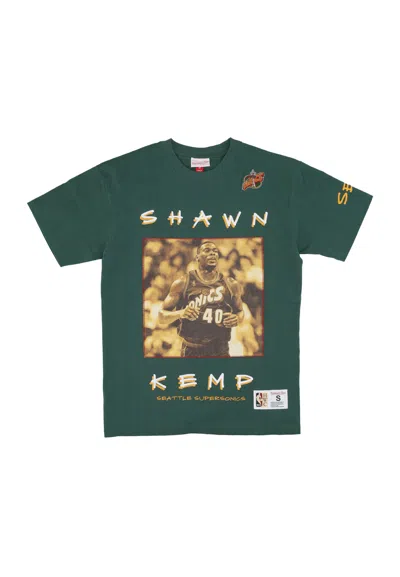 Mitchell & Ness Men's T-shirt Nba Heavyweight Premium Player Vintage Logo Tee Shawn Kemp Seasup Bucks Green