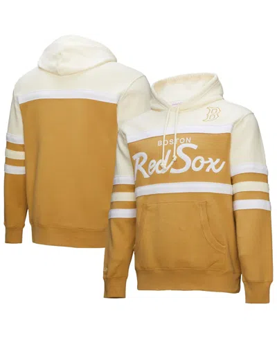 Mitchell & Ness Men's Tan/cream Boston Red Sox Head Coach Pullover Hoodie In Neutral