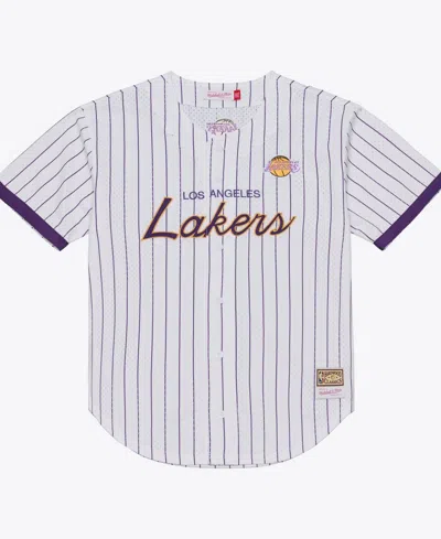 Mitchell & Ness Men's White Los Angeles Lakers Head Coach Pinstripe Mesh Full-button Baseball Jersey