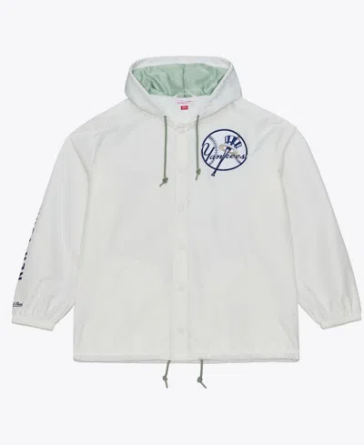 Mitchell & Ness Men's White New York Yankees Yacht Rock Coaches Full-snap Hooded Windbreaker Jacket