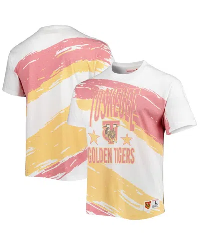 Mitchell & Ness Men's White Tuskegee Golden Tigers Paintbrush Sublimated T-shirt In Pink