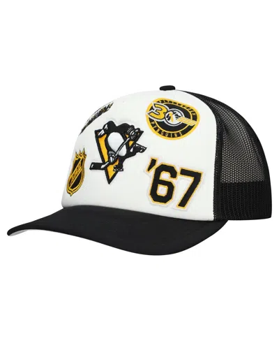 Mitchell & Ness Men's White/black Pittsburgh Penguins Gridlock Trucker Adjustable Hat In Multi