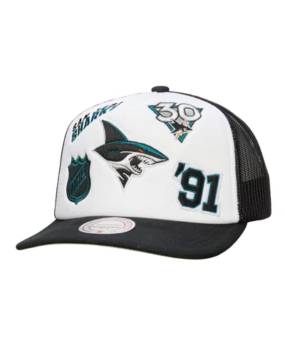 Mitchell & Ness Men's White/black San Jose Sharks Gridlock Trucker Adjustable Hat In Multi