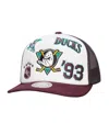 Mitchell & Ness Men's White/purple Anaheim Ducks Gridlock Trucker Adjustable Hat In Multi