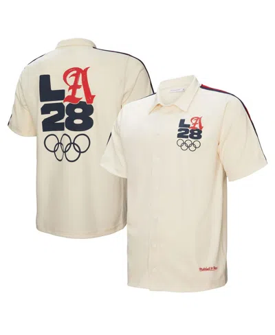 Mitchell & Ness Men'sâ Cream La28 Button-up Shooting Shirt In White