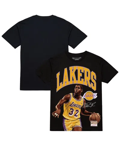 Mitchell & Ness Men'sâ Magic Johnson Black Los Angeles Lakers Hardwood Classics Player Arch T-shirt
