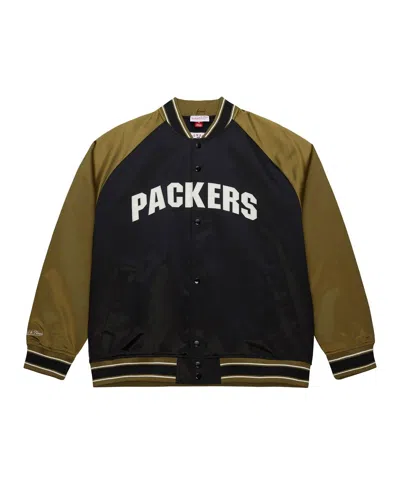 Mitchell & Ness Men'sâ Olive/black Green Bay Packers Vintage Logo Double Clutch Satin Raglan Full-snap Jacket In Multi