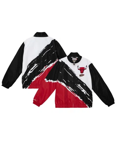 Mitchell & Ness Men'sâ White Chicago Bulls Paintbrush Full-zip Windbreaker Jacket In Multi