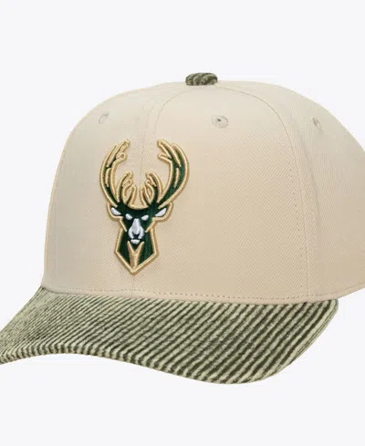 Mitchell & Ness Milwaukee Bucks Washed Corduroy Pro Crown Snapback Hat In Cream,green