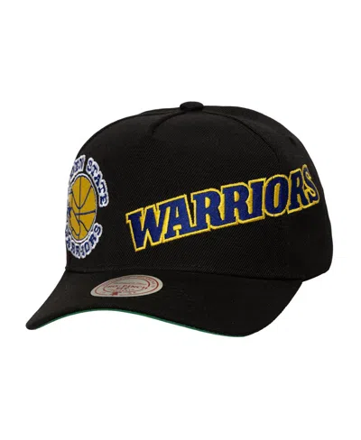 Mitchell & Ness Mitchell Ness Men's Black Golden State Warriors Busted Logo Wordmark Wrap-around Pro Pinch Adjustabl