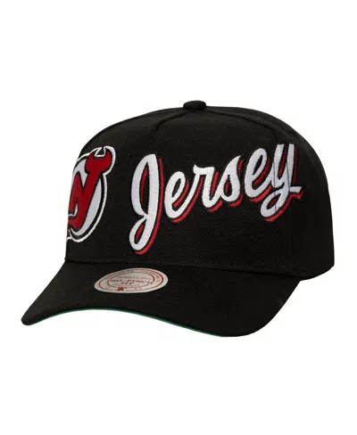 Mitchell & Ness Mitchell Ness Men's Black New Jersey Devils Busted Logo Wordmark Wrap-around Pro Pinch Adjustable Ha