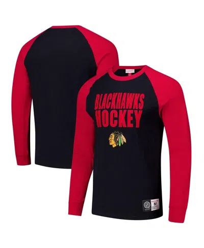 Mitchell & Ness Mitchell Ness Men's Black, Red Chicago Blackhawks Legendary Slub Raglan Long Sleeve T-shirt In Multi
