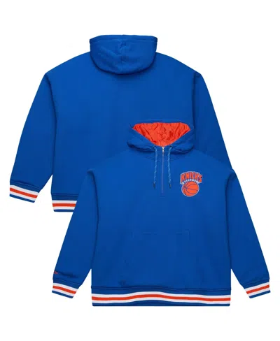 Mitchell & Ness Mitchell Ness Men's Blue New York Knicks Throw It Back Quilted Fleece Quarter-zip Hoodie In Multi