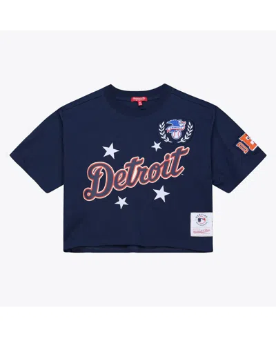 Mitchell & Ness Mitchell Ness Women's Navy Detroit Tigers Pep Rally Cropped Boxy T-shirt In Blue
