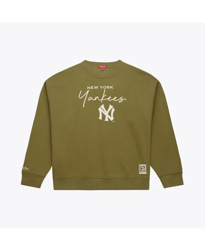 Mitchell & Ness Mitchell Ness Women's Olive New York Yankees Cooperstown Collection Fleece Sweatshirt In Green