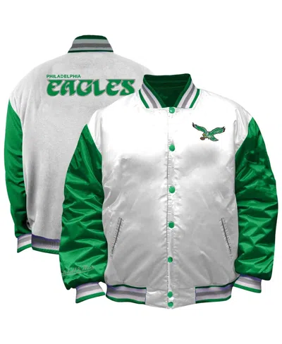 Mitchell & Ness Mitchell Ness Women's White Philadelphia Eagles Throwback Plus Size Full-snap Satin Jacket