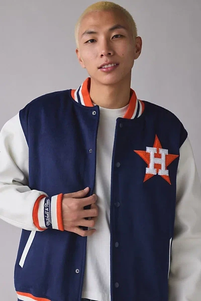 Mitchell & Ness Mlb Houston Astros Day Off Varsity Jacket In Navy Astros, Men's At Urban Outfitters In Blue