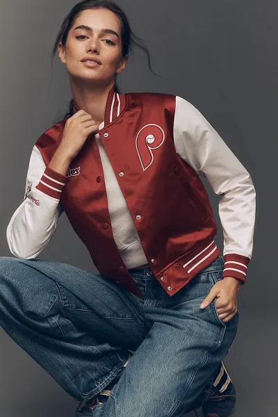 Mitchell & Ness Mlb Jacket In Burgundy