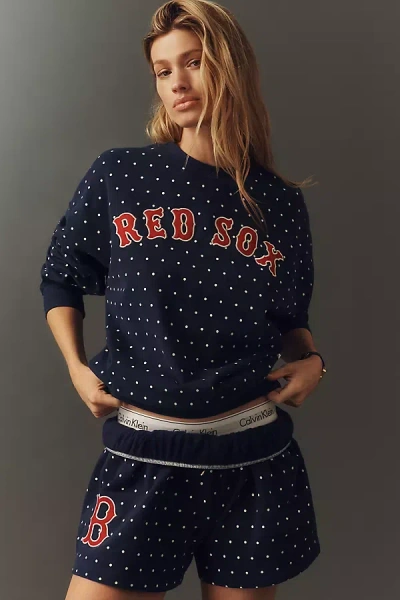 Mitchell & Ness Mlb Long-sleeve Crew-neck Pullover In Blue