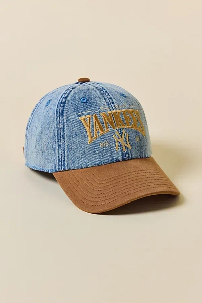 Mitchell & Ness Mlb New York Yankees Denim & Faux Suede Dad Hat In Tinted Denim, Men's At Urban Outfitters In Blue
