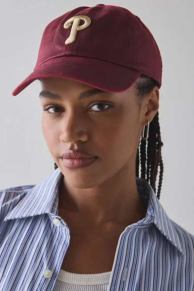 Mitchell & Ness Mlb Philadelphia Phillies Logo Leather Dad Hat In Maroon, Men's At Urban Outfitters