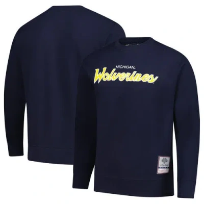 Mitchell & Ness Navy Michigan Wolverines Elite Script Pullover Sweatshirt In Blue