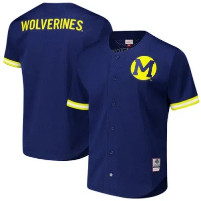 Mitchell & Ness Navy Michigan Wolverines Game Time Vintage Mesh Button Front Top In Animal Print