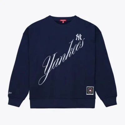 Mitchell & Ness Navy New York Yankees Script Sweatshirt In Blue