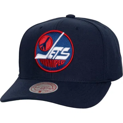 Mitchell & Ness Navy Winnipeg Jets Core Team Ground Pro Adjustable Hat In Blue