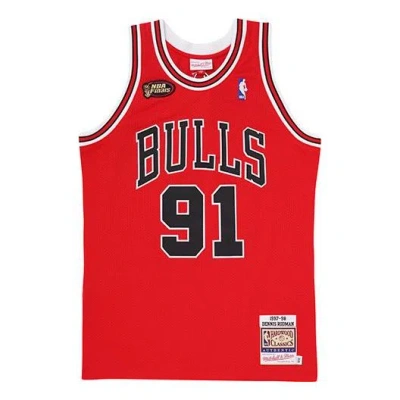 Mitchell & Ness Nba Authentic Dennis Rodman Chicago Bulls Road 1997-98 Jersey In Red
