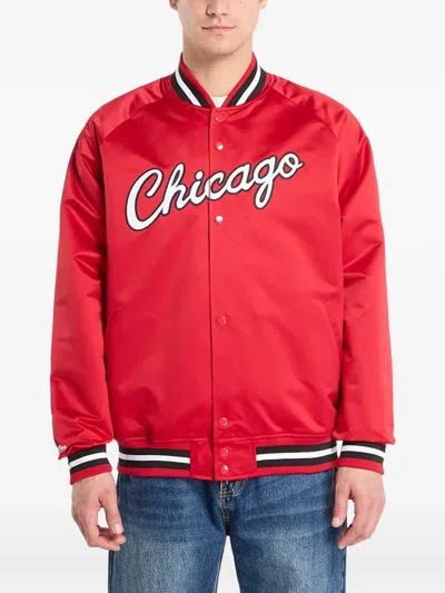 Mitchell & Ness Nba Logo-print Bomber Jacket In Red