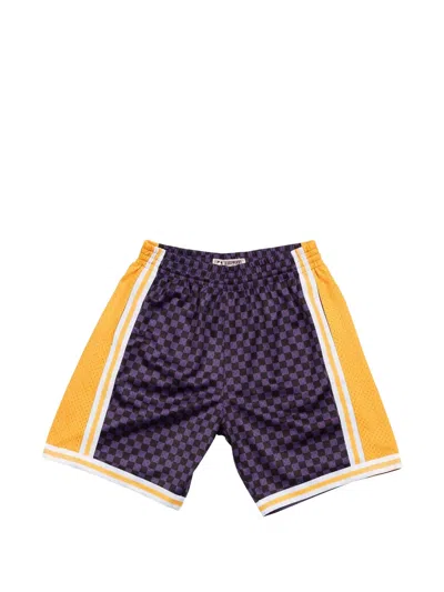 Mitchell & Ness Nba "los Angeles Lakers" Checked Swingman Shorts In Purple