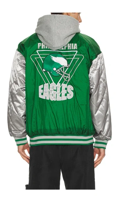 Mitchell & Ness Nfl Eagles Diamond Fusion Vintage Logo Button Front Jacket In Green