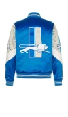 Mitchell & Ness Nfl Lions Throw It Back Heavyweight Satin Jacket In Blue