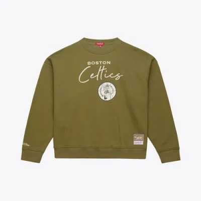 Mitchell & Ness Olive Boston Celtics Lightweight Script Sweatshirt In Green