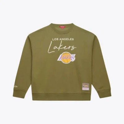 Mitchell & Ness Olive Los Angeles Lakers Lightweight Script Sweatshirt In Multi