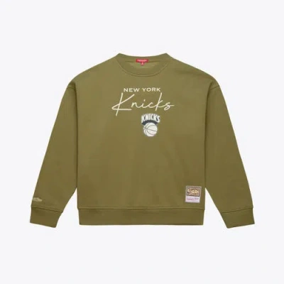 Mitchell & Ness Olive New York Knicks Lightweight Script Sweatshirt In Green