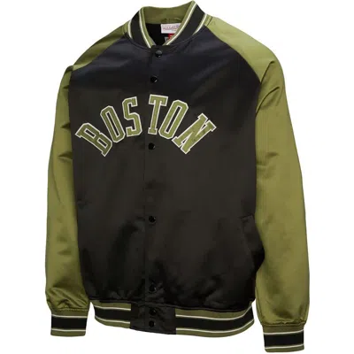Mitchell & Ness Olive/black Boston Celtics Clutch Satin Raglan Full-snap Jacket In Green