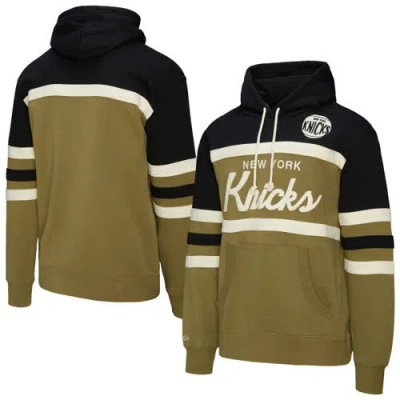 Mitchell & Ness Olive/black New York Knicks Double Clutch Head Coach Hoodie In Green