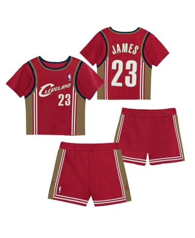 Mitchell & Ness Kids' Preschool 2 Pack Lebron James Wine Cleveland Cavaliers Play By Place T-shirt And Shorts Set In Red