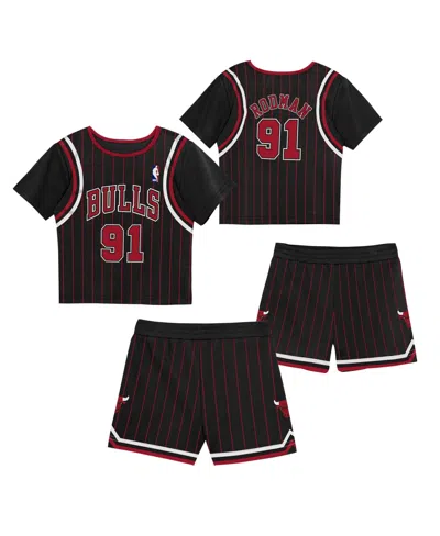 Mitchell & Ness Kids' Preschool 2-pack Dennis Rodman Black Chicago Bulls Play By Place T-shirt And Shorts