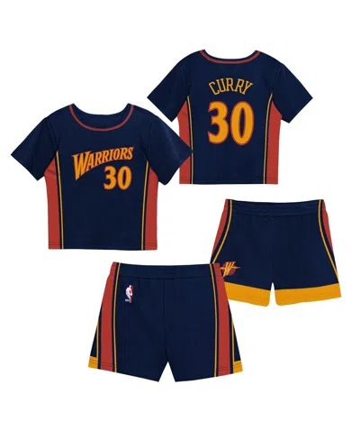 Mitchell & Ness Babies' Preschool 2-piece Stephen Curry Navy Golden State Warriors Play By Place T-shirt And Shorts Set In Blue
