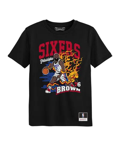 Mitchell & Ness Babies' Preschool Jaylen Brown Black Philadelphia 76ers Fired Up T-shirt